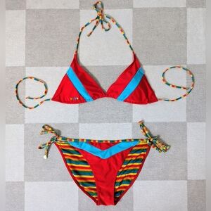 Vintage COOGI rainbow stripe triangle side tie bikini